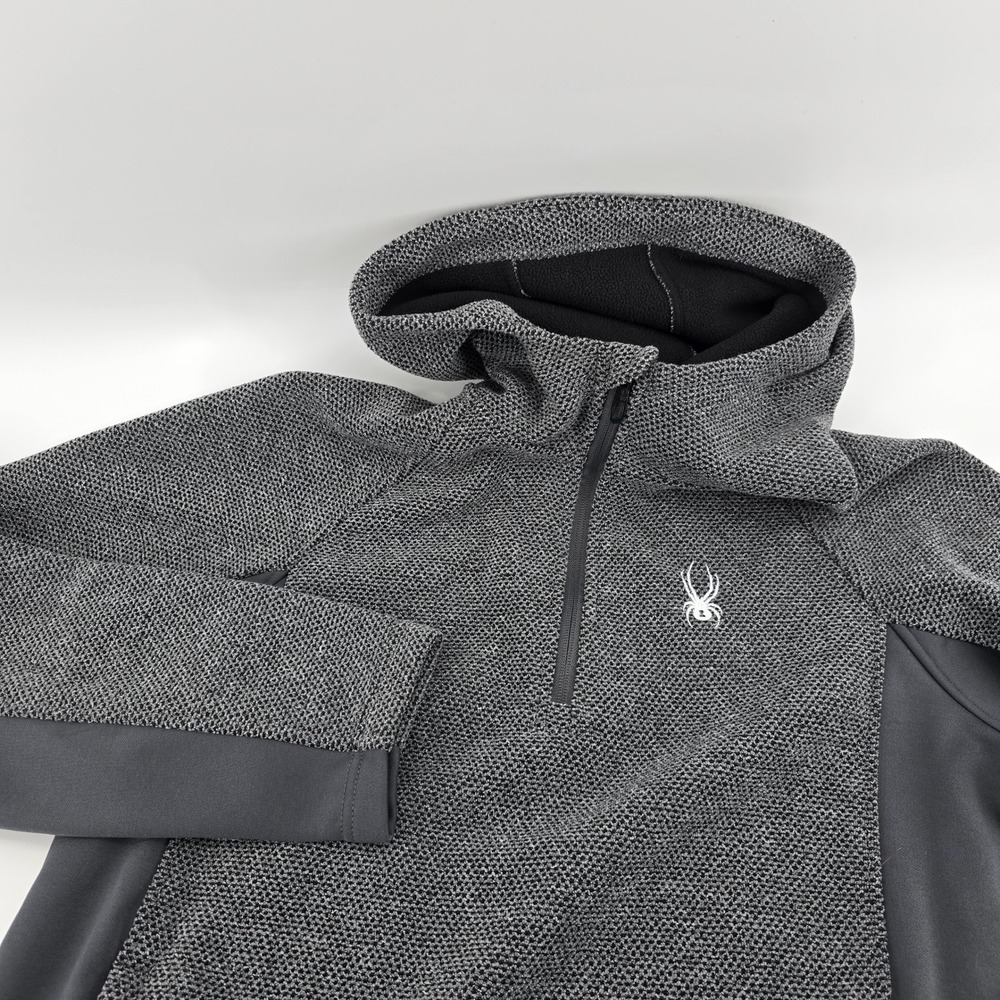 Spyder Quarter Zip Hoodie Mens Textured Knit Fleece Pullover Gray Large